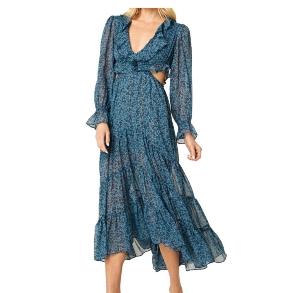Misa Los Angeles Green Long Sleeve Plunge Dress